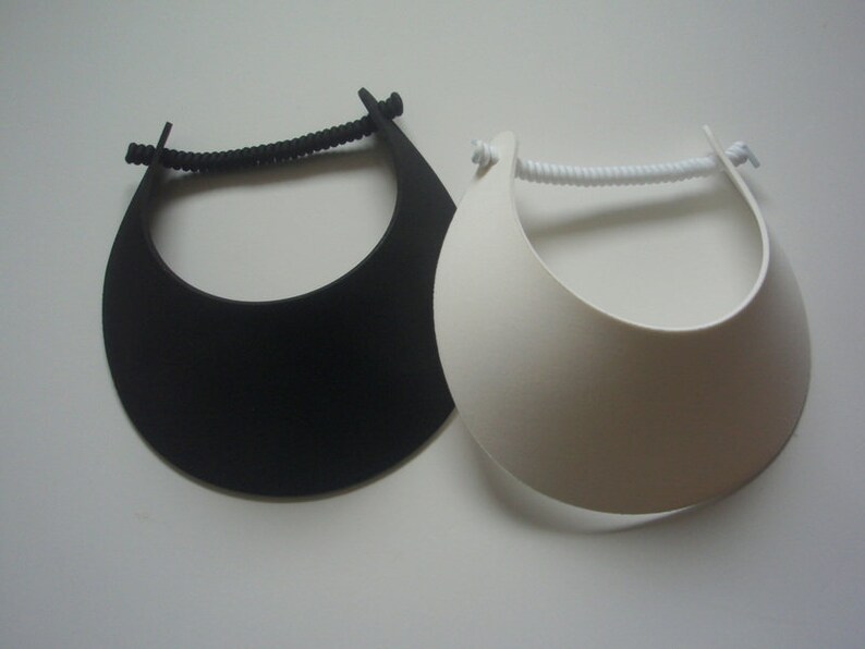 Curly Lace Foam BIG BRIM Duo of Solid Black and White Sun Visors Laminated with Fashion Fabrics **FREE Shipping** You get both!