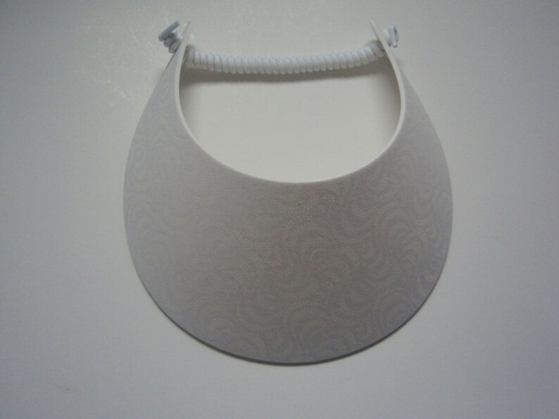 Curly Lace Foam BIG BRIM White Swirl Sun Visor Laminated with Fashion Fabrics ***** 2 Visor Minimum for FREE Shipping*****