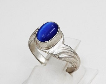 Vintage Sterling Blue Cat's Eye Setting Stone Ring, Ring, Blue Stone Sterling Ring, Handmade Antique Design Beautiful Rings