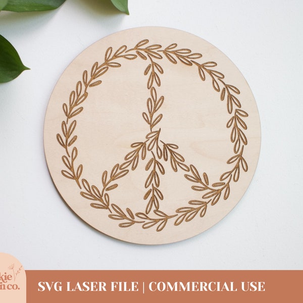 SVG Laurel Peace Sign | Laser Cutting & Engraving File | Modern Nursery Wooden Decor | Gender Neutral Baby Photo Announcement | Boho Kids