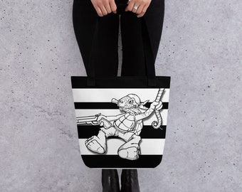 Turtle Pirate on Tote bag, great gift for mom for looking stylish while shopping