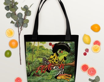 Robbie Rebeat the Tree Frog Groovy Tote Bag, stylish great for Mom, Dad, colorful and vibrant