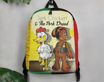 Jerk Chicken & The Pork Dread backpack with illustration from Marcel Da Kozmik Koala