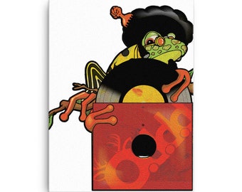 Robbie Rebeat Tree frog on Canvas, Tree frog art great gift for DJ