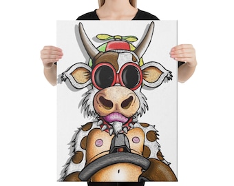 The Cow Boy on Canvas, Cow Canvas Art, gift for boy gift for girl