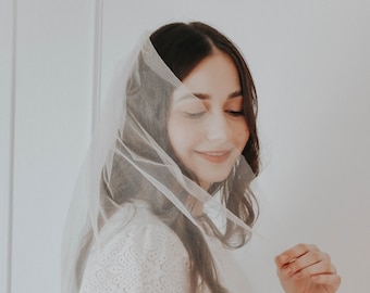 Minimalist Handmade Veil, plain edge veil, soft, white wedding veil, single tier, sheer, fingertip