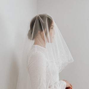 White embroidered wedding veil, Elegant handmade veil, waltz length veil, white wedding veil, white wedding veil drop veil style image 3