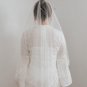 White embroidered wedding veil, Elegant handmade veil, waltz length veil, white wedding veil, white wedding veil drop veil style image 5