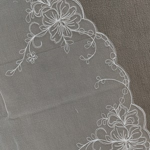 White embroidered wedding veil, Elegant handmade veil, waltz length veil, white wedding veil, white wedding veil drop veil style Embroidery 3