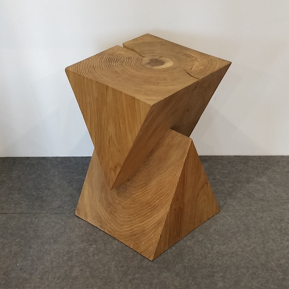 Time Oak Side Table Stool Wooden Block Triangle Prism Etsy UK