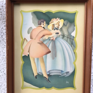 Courting Couple Vintage Victorian Style Wood Framed Picture