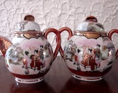 Vintage set, teapot, sugar, Japanese ladies, Geisha hand painted, fine porcelain, in a landscape, Japonnais