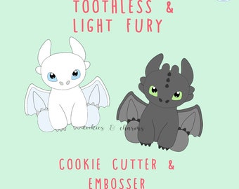 How to Train Your Dragon inspired Toothless, Light Fury Cookie Cutter polymer, clay, fondant, cheese cutter