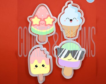 Ice Cream Popsicle, Ice Cream Cone, Summer Cookie Cutter with Sunglasses Shade Set,Polymer clay, fondant cutter