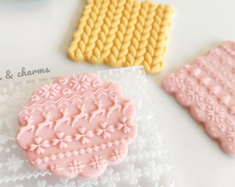 Gebreid patroon, kersttruipatroon Textuurmat polymeerklei | Textuurvel | Kerstfondantstempel, textuurmat 3D pop-embosser