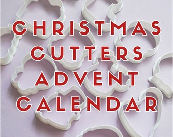 Christmas Advent Calendar Part 1 Cookie Cutters Set, Fondant Cutter biscuit mold stamp | Santa, Snowman, Reindeer, Gingerbread, Snowflake