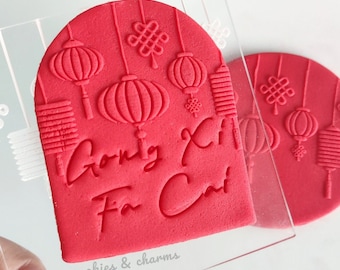 2025 Chinese Lunar New Year Snake Lanterns Fu Blessing 3D POP Embosser Fondant Stamp, Texture Mat, Texture Sheet