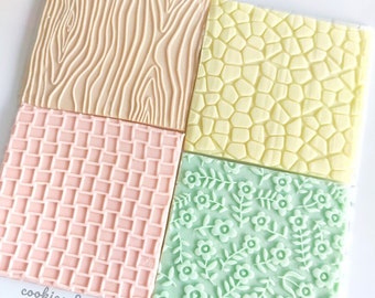 Pattern Texture Mat 3D POP Embosser, Fondant Stamp, Debosser cookies, cupcake, cake, clay | Wood, basket weave, pebble stone, spring flowers