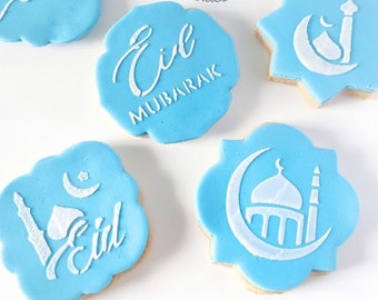 Pochoir à biscuits Eid Mubarak Mosque Moon Star, glaçage royal, aérographe, biscuits pyo, fondant, pochoir à gâteau, pochoir macaron, pochoir Ramadan