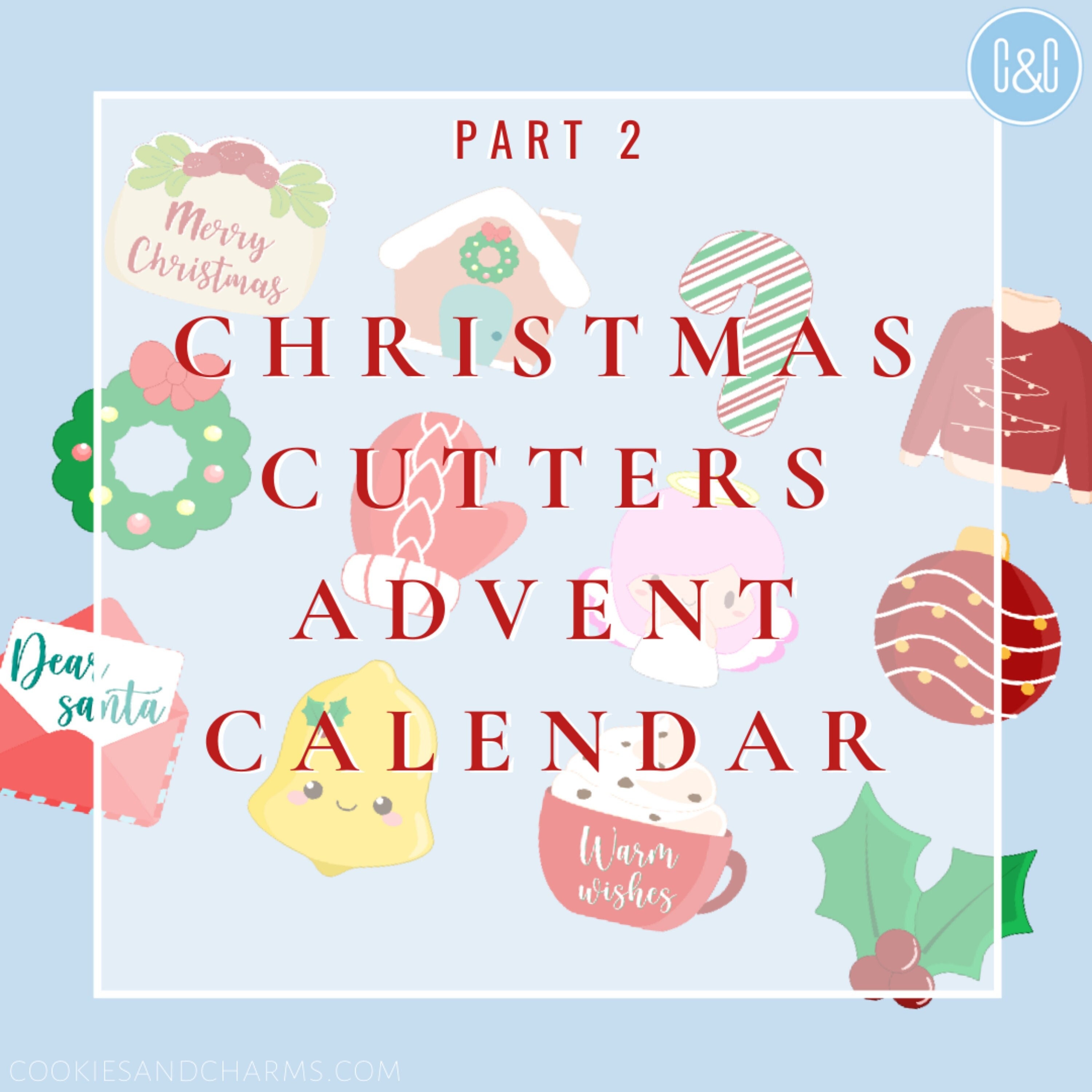 Kerst adventskalender deel 2 Cookie Cutters Set, Fondant Cutter koekjesvorm stempel | Snoepgoed, krans, ornament, want, bel, hulst