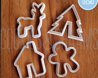 Christmas Hang on the Cup koekjesvorm, polymeer, klei, fondant uitsteker | Kerstboom, huis, peperkoekmannetje, rendier