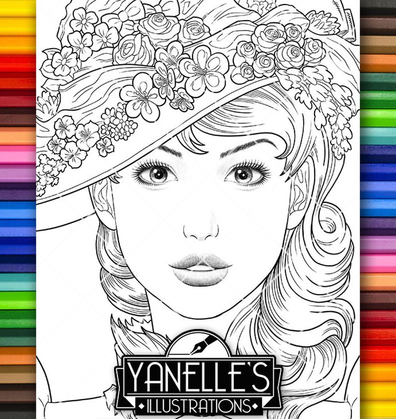 Adult Coloring Page Victorian Era Beautiful Lady Front View | Etsy