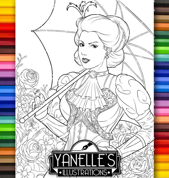 Adult Coloring Page Victorian Era Beautiful Lady Umbrella Etsy Adult Coloring Page Victorian Era Beautiful Lady Umbrella Etsy