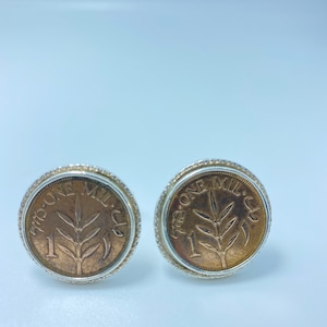 1939 Palestinian 1 Mil Coin, Cufflinks , Silver 925 , Hand Made , Palestinian Coin , Jerusalem Jewelry ,Unique.