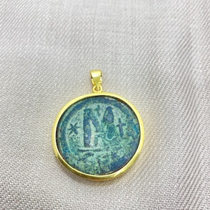 Authentic Byzantine Coin Pendant – Ancient Bronze Coin in Gold Bezel – Vintage Christian Jewelry – Historical Roman Empire Necklace