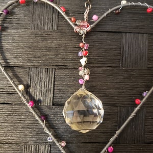 heart suncatcher, Valentines day. Beaded suncatcher. Love suncatcher. Home decor. patio decor. Unique gift. Beaded decor.  Glass.