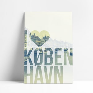 I Love Copenhagen Poster | I Heart København Printed Artwork | Denmark Travel Graphic Art