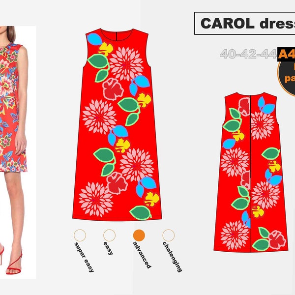 Carol Dress- 40-42-44-Sewing Pattern-PDF A4-Inspired by  Carolina Herrera Collection