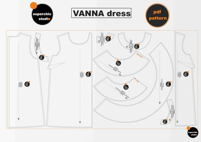 VANNA Dress S-M-L-XL Sewing Pattern-PDF A0 Copyshop-Inspired by Valentino Collection