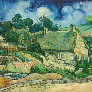 Thatched Cottages at Cordeville Van Gogh oil painting reproduction, hand-painted in oil on canvas