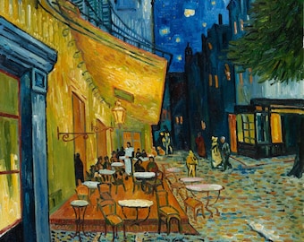 Van Gogh Cafe Terrasse bei Nacht Gemälde, handgemalt in Öl auf Leinwand