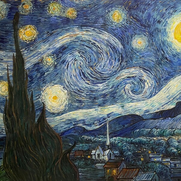 Reproduction de la nuit étoilée de Van Gogh, peinte à la main à l'huile sur toile