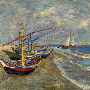 Fishing Boats on the Beach at Saintes-Maries Van Gogh oil painting reproduction, hand-painted in oil on canvas