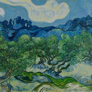 Olive Trees in a Mountainous Landscape Van Gogh oil painting reproduction, hand-painted in oil on canvas