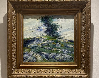 Rocas con roble enmarcado, reproducción de Van Gogh, pintada a mano al óleo sobre lienzo