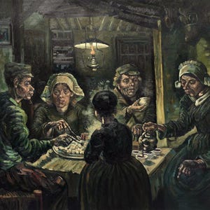 Van Gogh The Potato Eaters painting, hand-painted in oil on canvas.