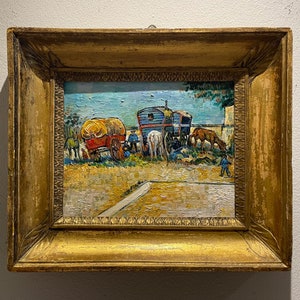 Encampment of Gypsies with Caravans framed Van Gogh reproduction, hand-painted in oil on canvas