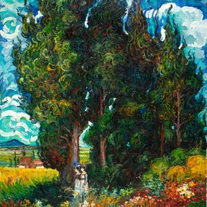 Cypresss with Two Figures Van Gogh oil painting reproduction, hand-painted. in oil on canvas.