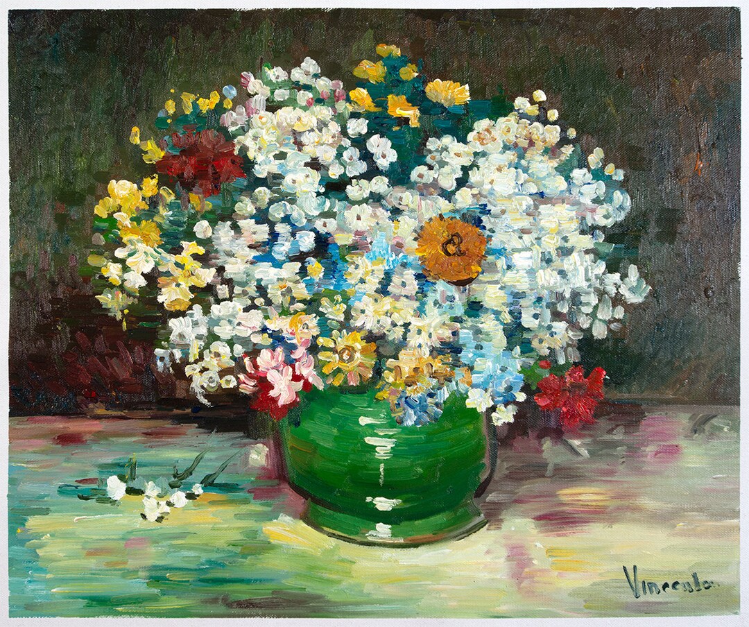 絵画：フィンセント・ファン・ゴッホ「百日草とその他の花を活けた花瓶」●サイズF15(65.2×53.0cm)●絵画（油絵複製画）オーダーメイド制作 : 17 百日草とゼラニウムのウォール アート花瓶フィン