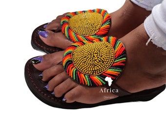 Maasai Sandals, Leather-Beads Sandals, African sandals, Handmade Sandals, Summer sandals, Kenyan Sandals, A, Sandals, African Leather sandal