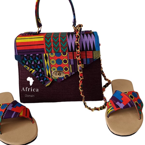 Sandales africaines, sandales en cuir, sandales maasai, sandales et sac à main assortis, sandales pour femmes, sac à main pour femmes, sac africain, sac d'Ankara, jute