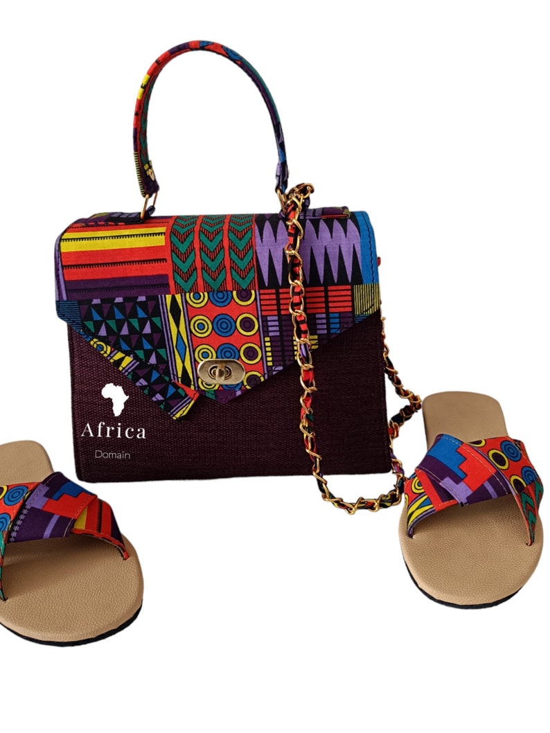 African Sandals, Leather Sandals, maasai Sandals, Matching sandals and handbag, Women sandals,women handbag, African bag, Ankara bag, Jute image 1