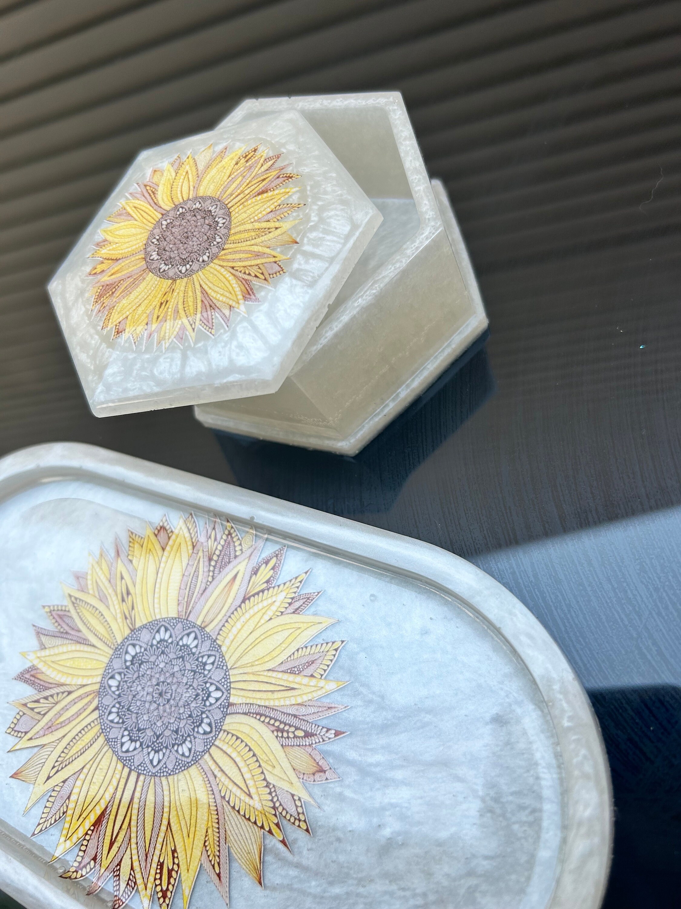 Michael Angove Rectangular Small Navy Tray - Sunflowers (27 x 20cm) main image 1