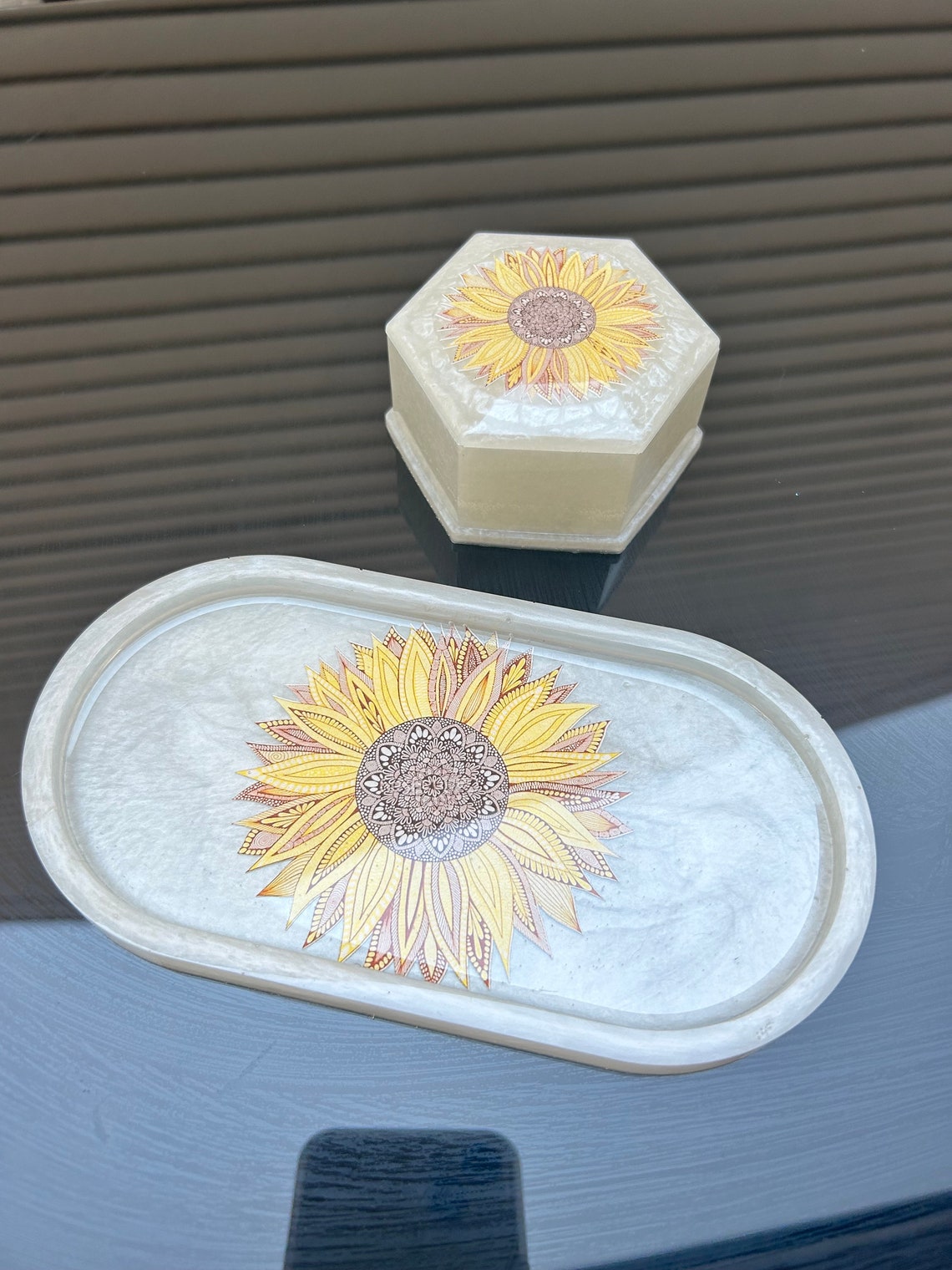 Michael Angove Rectangular Small Navy Tray - Sunflowers (27 x 20cm)