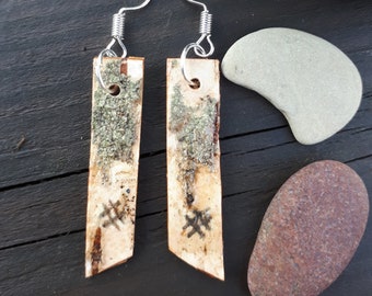 Birch bark earrings from natural wood. Silver earwires.