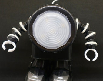 Recycled Tech Robot Sculpture – Steampunk Desk Decor, LED Light: Big Daddy 2.0